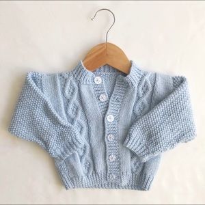 Vintage Handmade Knit Baby Sweater in Baby Blue